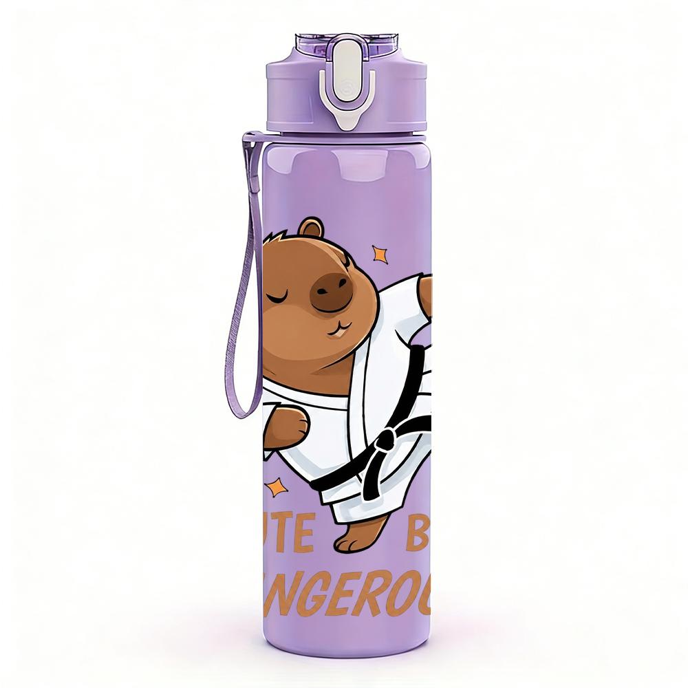 1PC Boxing Capybara Cartoon Bust 750ml Color Plastic Water Bottle Leakproof Flip Straw Lid For Sports Office Home Use