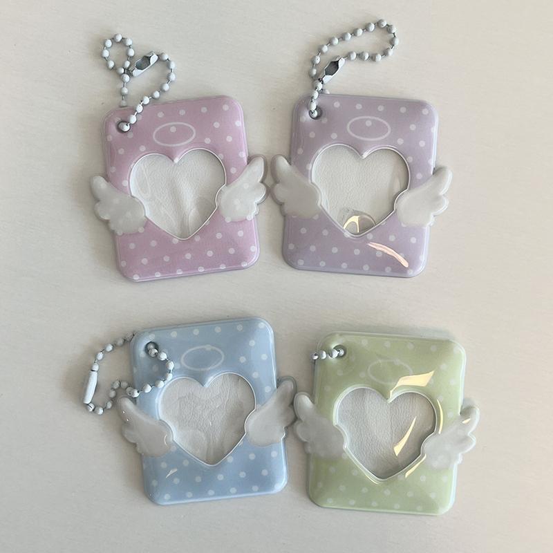 Polka Dot Angel Wing Card Holder 1 Inch Id Photo Card Case For Bag Charm Cute Couple Backpack Purse Keychain Pendant Decoration