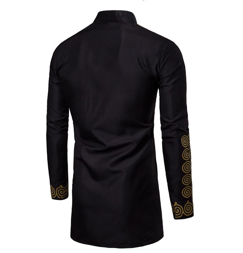Men's Gold Foil Print Long Sleeve Middle Eastern Style Shirt (European Size, 2023)