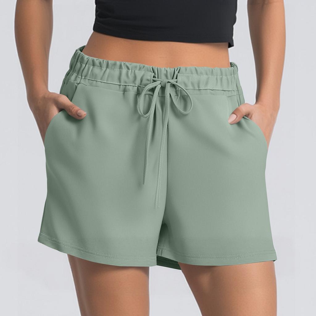 Damen Sommer Kordelzug Sportshorts Hohe Taille Lässige Shorts mit Taschen