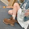 Cowhide version~ genuine leather thick-soled polished Martin boots women's 2025 new British style versatile mandarin duck shoelaces short boots