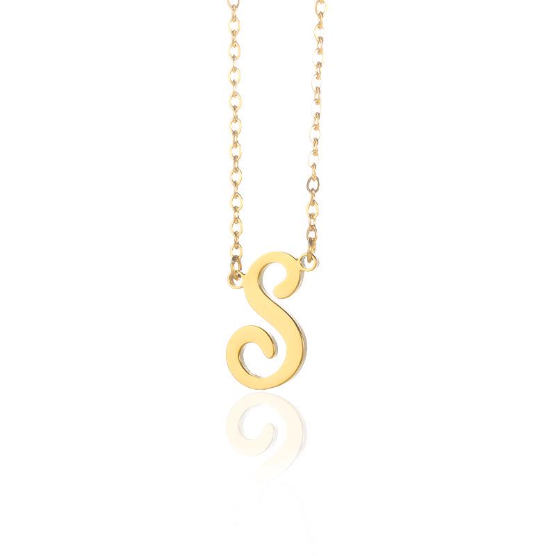 Stainless Steel Lowercase Letter Necklace with Clavicle Chain - European & American Design