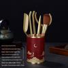 Handun Lacquered Brass Tea Ceremony Tool Set, Red Auspicious Clouds
