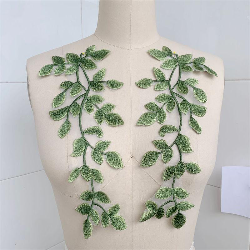 Свежий зеленый цветок Ткань Наклейка Кружевной цветок Цветок Зеленые наклейки Платье Украшение Кружево Вышивка Кружево 31cm*12cm зелёный