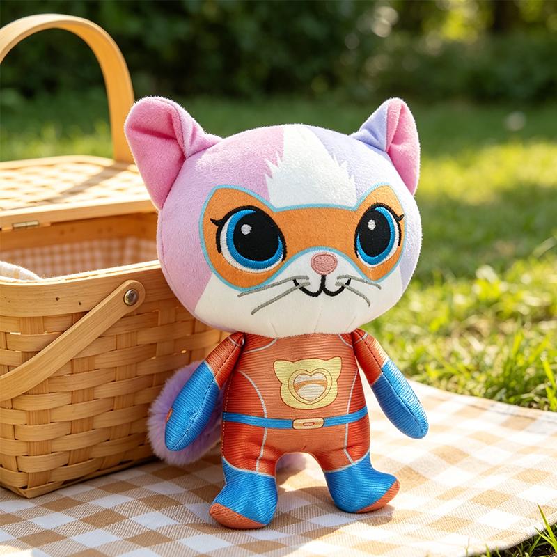 Super Hero Cat Plush Dolls Set Of 4 Styles Soft Stuffed Kitten Toy With Mask Hero Outfit Cute Animal Collectible Plush Figure