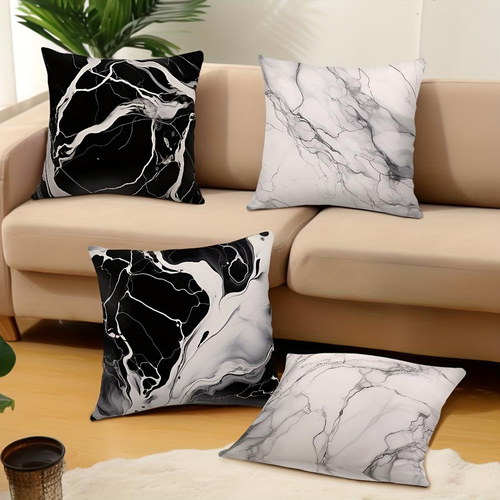 Black White Marble Pattern Printed Pillowcase Home Room Office Living Room Sofa Decor No Insert 18X18 Inch