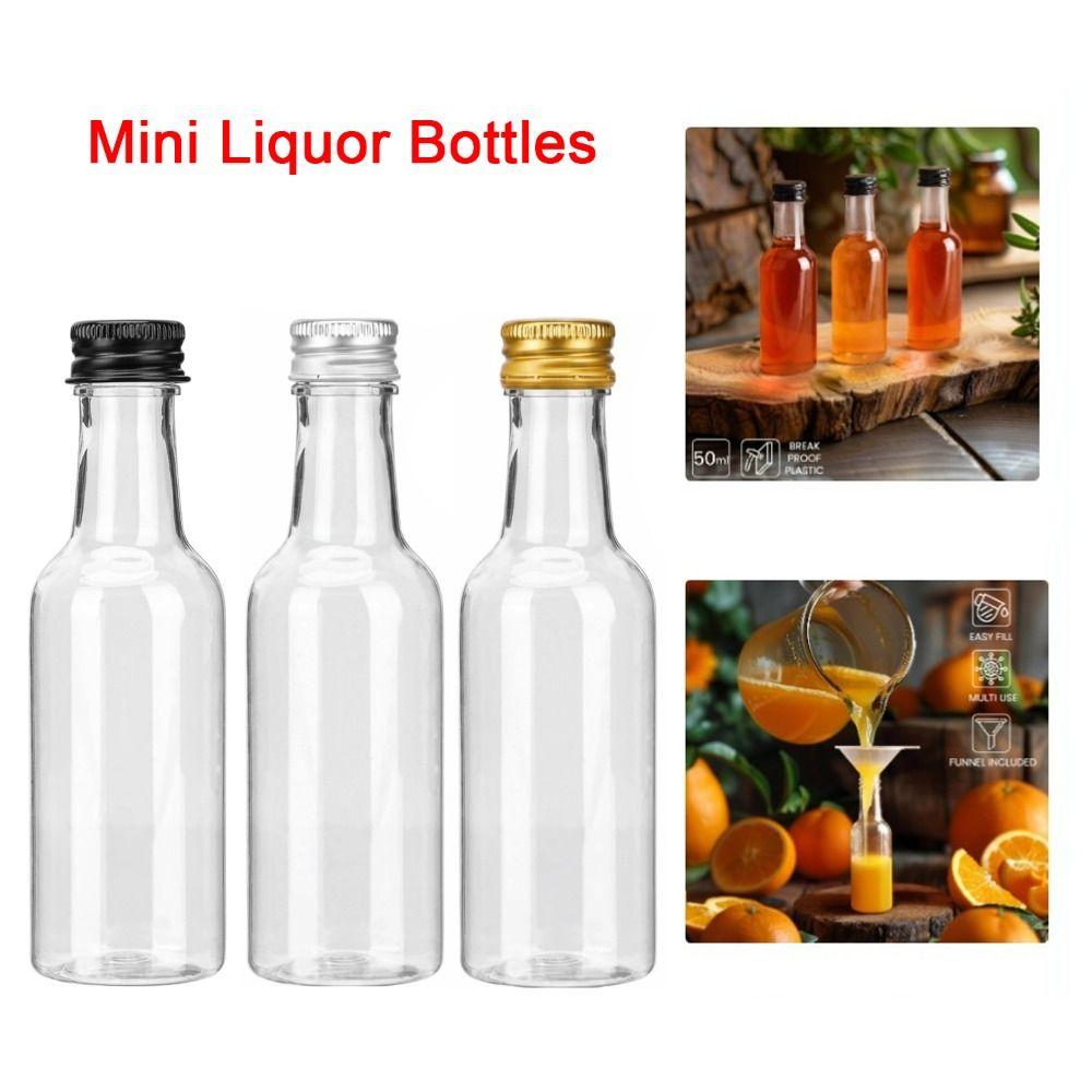 Silver Caps Plastic Spirit Bottles 50ml Capacity Travel Liquid Container Wedding Party Decoration