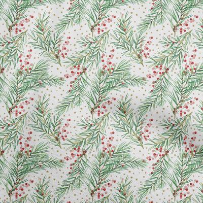 Cotton Flex Green Fabric Leaves,Bell & Baubles Dress Material Fabric Print Fabric By The Yard 40 Inch