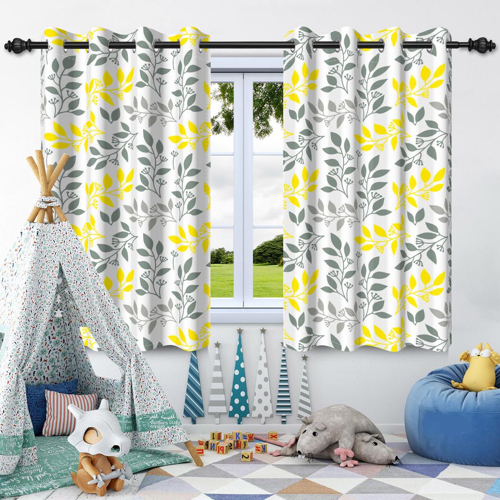 2Pcs Blackout Curtains Fresh Flowers Plants Leaf Bedroom Living Room Darkening Thermal Insulated Grommet Window Curtain Drape
