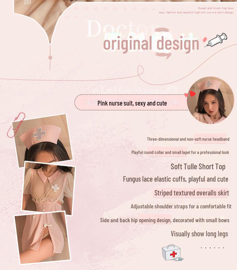 Manyan Sexy Lingerie: Sheer Soft Yarn Split Skirt & Cute Nurse Uniform Set 9040