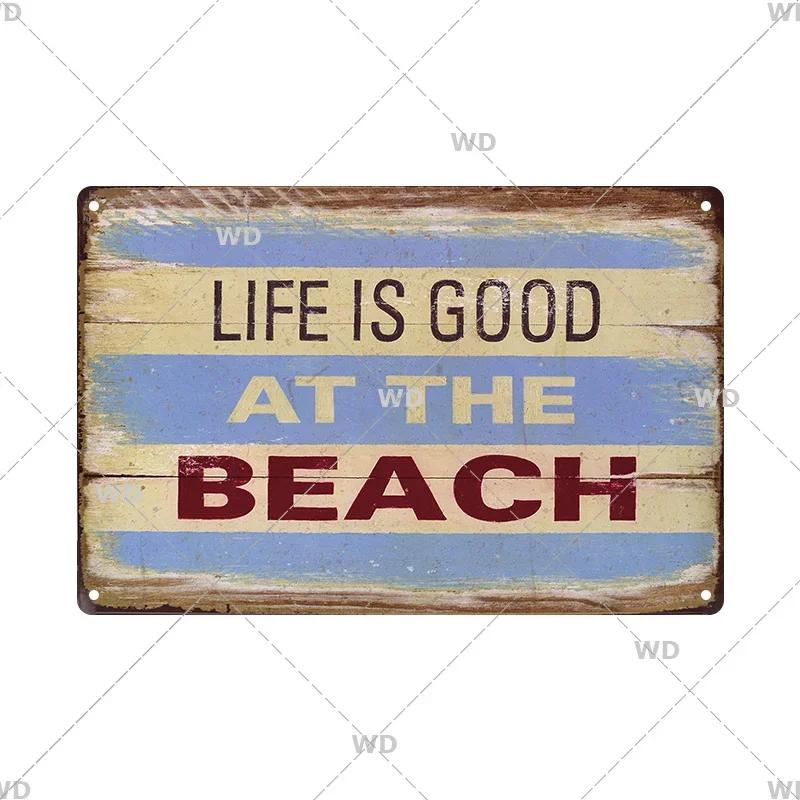 Hisun Tin Sign Inspirational Quote Vintage Metal Tin Sign Set Retro Life Love Family Beach Motivational Iron Painting Wall Art Decor for Home