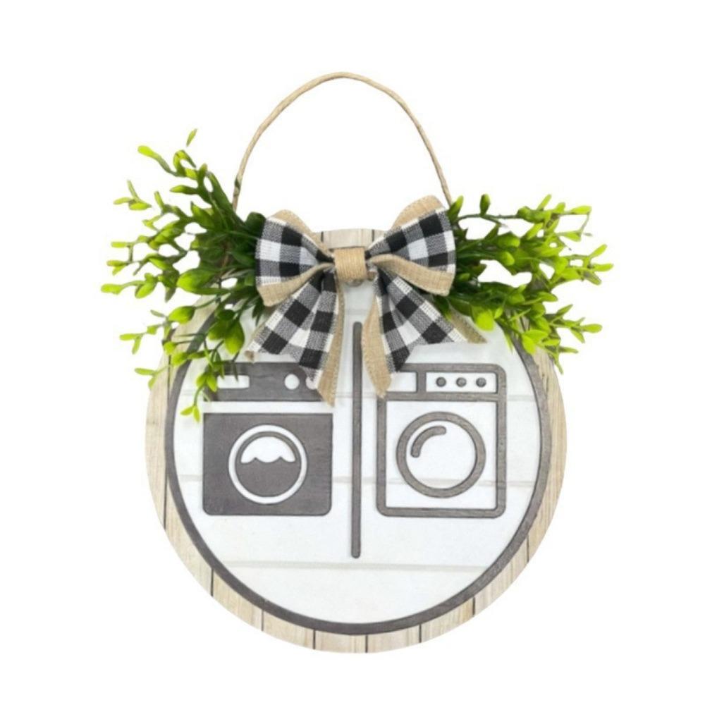 Wooden Wall Art Sign Wreath Circle Decorative Plaque Cute Bathroom Sign Plate Toilet