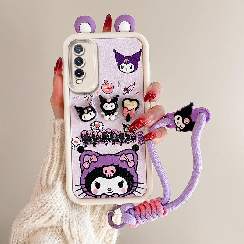 KEYSION Cute Ear 3D Cartoon Case for VIVO Y20 Y20sG Y20i with Bracelet Soft Silicone Shockproof Phone Cover for VIVO Y12S Y11S