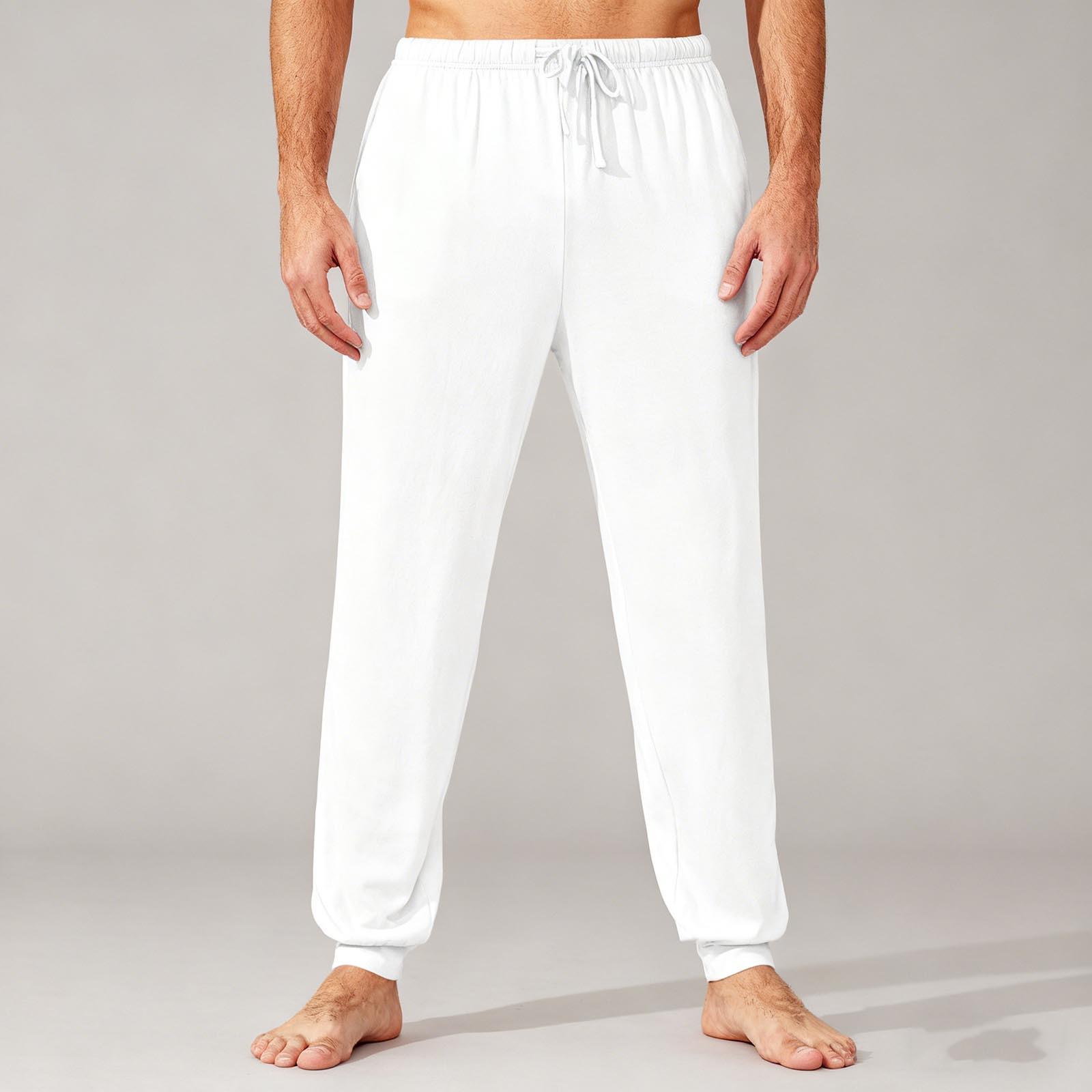 

Men s Fashionable Color Elastic Waistband Drawstring Loose Pocket Sports Casual Pants XL білий