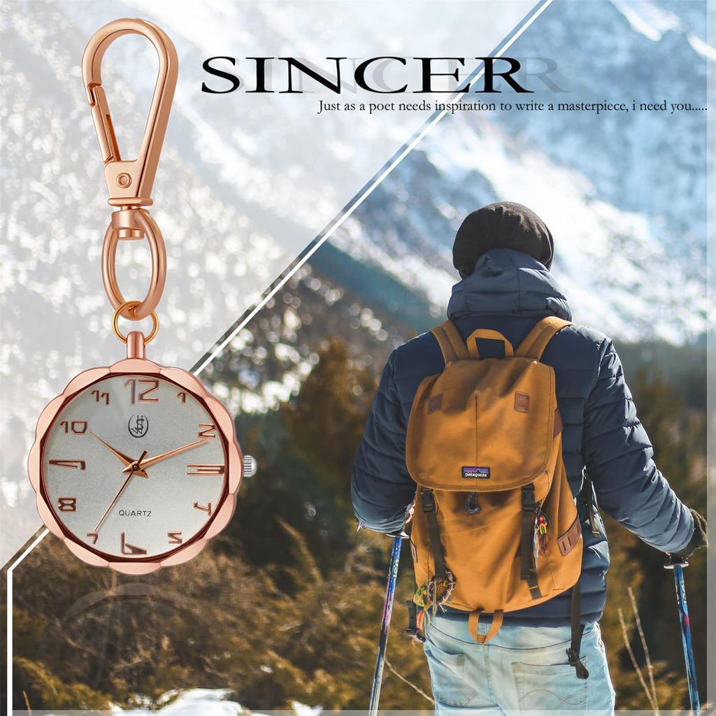 Keychain Watch Clip Carabiner Watch Pocket Watch Ladies Analog Waterproof Rose Gold Fashion Accessory