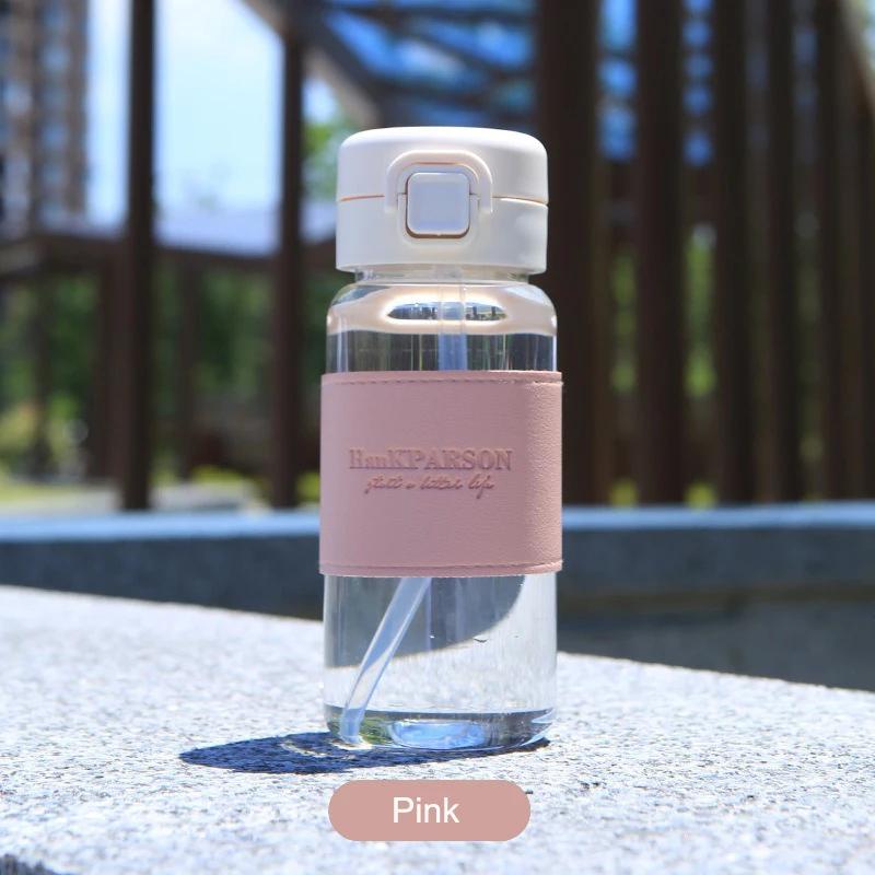 1Pc Creative Water Bottle with Straw Lightweight Adorable Plastic Drinking Bottle Leak-proof Drinkware for Drinking Milk Coffee Tea