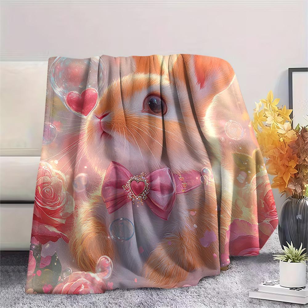 Rabbit Print Flannel Blanket, High quality Comfortable for All Seasons, Home Decor, Warmth and Comfort, Perfect for Christmas Gifts