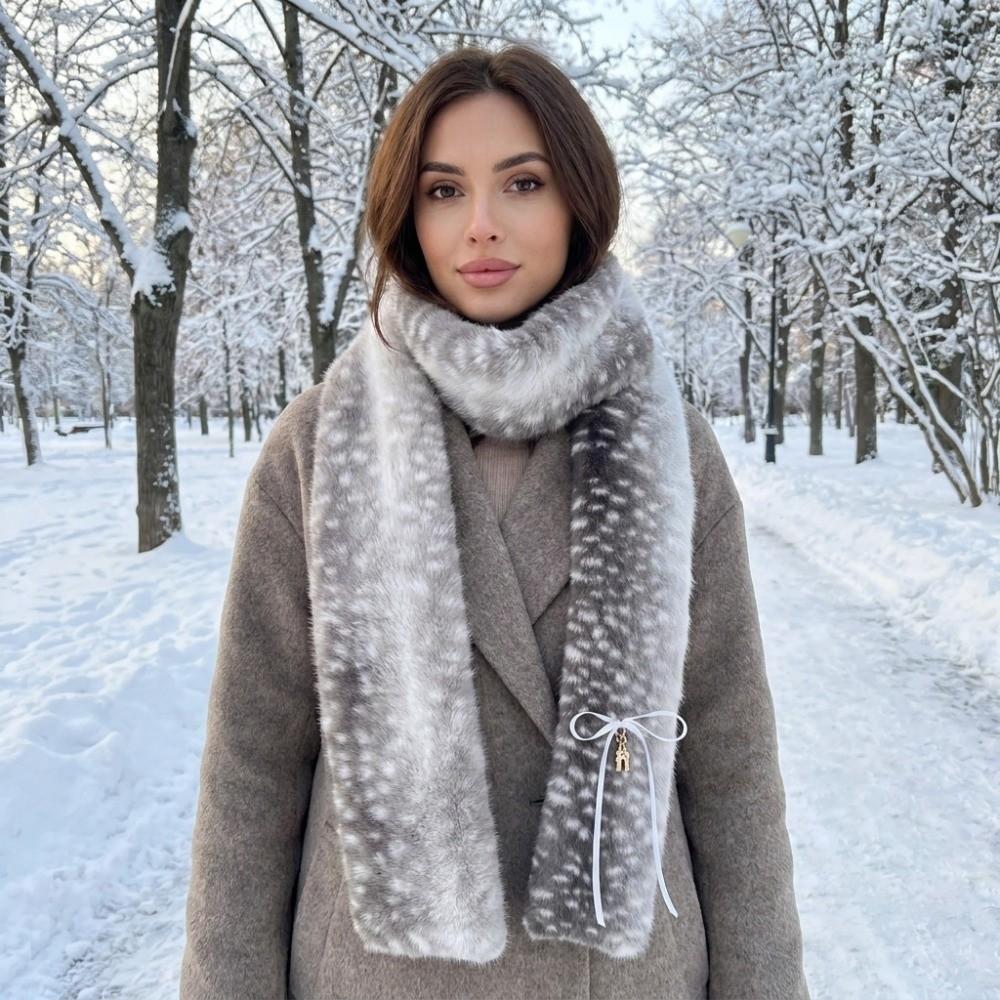Soft Fluffy Deer Patterned Faux Fur Scarf Thick Warm Plush Earmuffs Shopping Trip