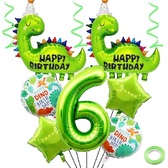 

6th Dinosaur Birthday Balloons Big Cute Dinosaur Aluminum Foil Balloon Number 6 Mylar Balloon for Dino Themed Party Boys Girls Birthday Decor - Green 6