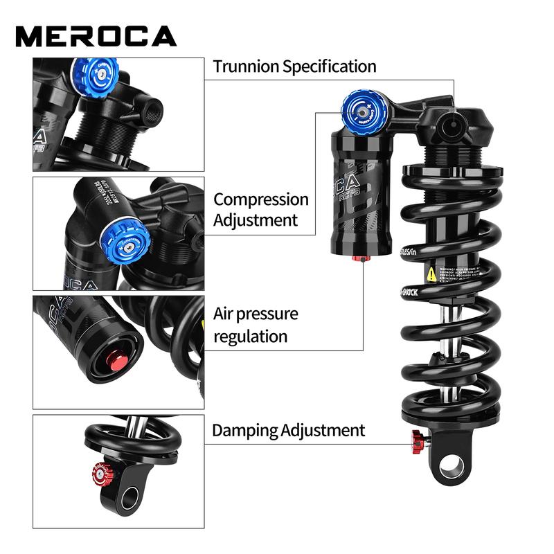 RCT3 Bicycle Trunnion Mount Rear Shock 185/205mm Coil Spring Shock 550LBS MTB Soft Tail Bicycle Rear Shock Absorber