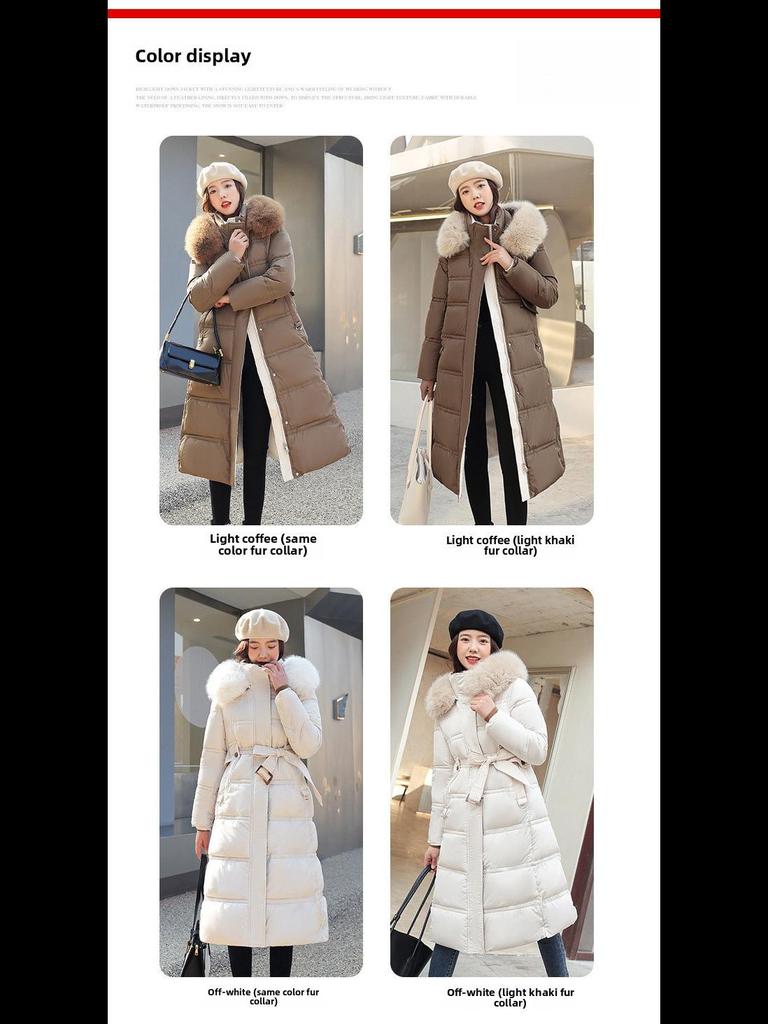 Korean Style Long Winter Cotton Coat with Large Fur Collar for Women – Thick, Loose, Over-Knee Design, Plus Sizes Available.
