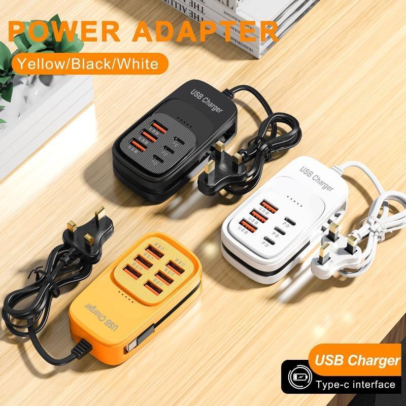 6 In 1 Multi Port Usb Charging Station 3Pd 3Usb Desktop Power Strip Fast Charging Adapter Eu Uk Us Plug Travel Charging Socket