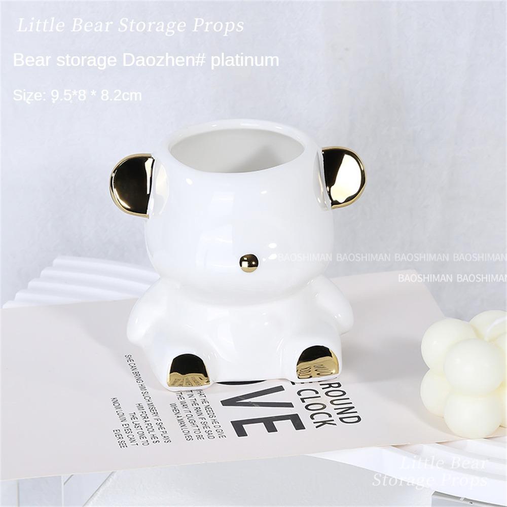Schreibtisch-Organisation aus Keramik, vielseitig einsetzbar, staubdicht und feuchtigkeitsbeständig, niedlicher Bär, natürliche Farben, Stifthalter, Keramik-Aufbewahrungsröhre