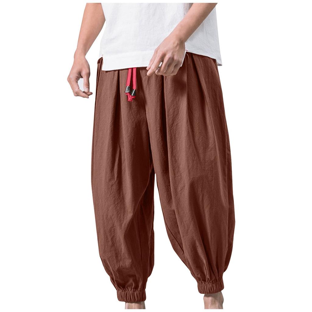 Herrenhose aus japanischer Baumwolle und Leinen, lockere Hose mit weitem Bein, Freizeithose in Übergröße