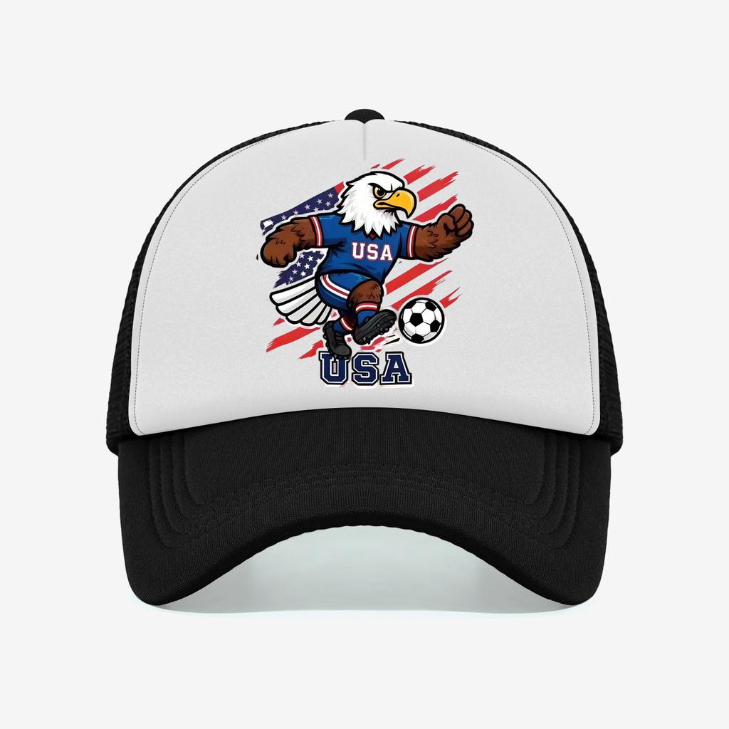 1PC Retro USA Soccer Trucker Hat, Cartoon Eagle Print, Streetwear Cap for Football Fans