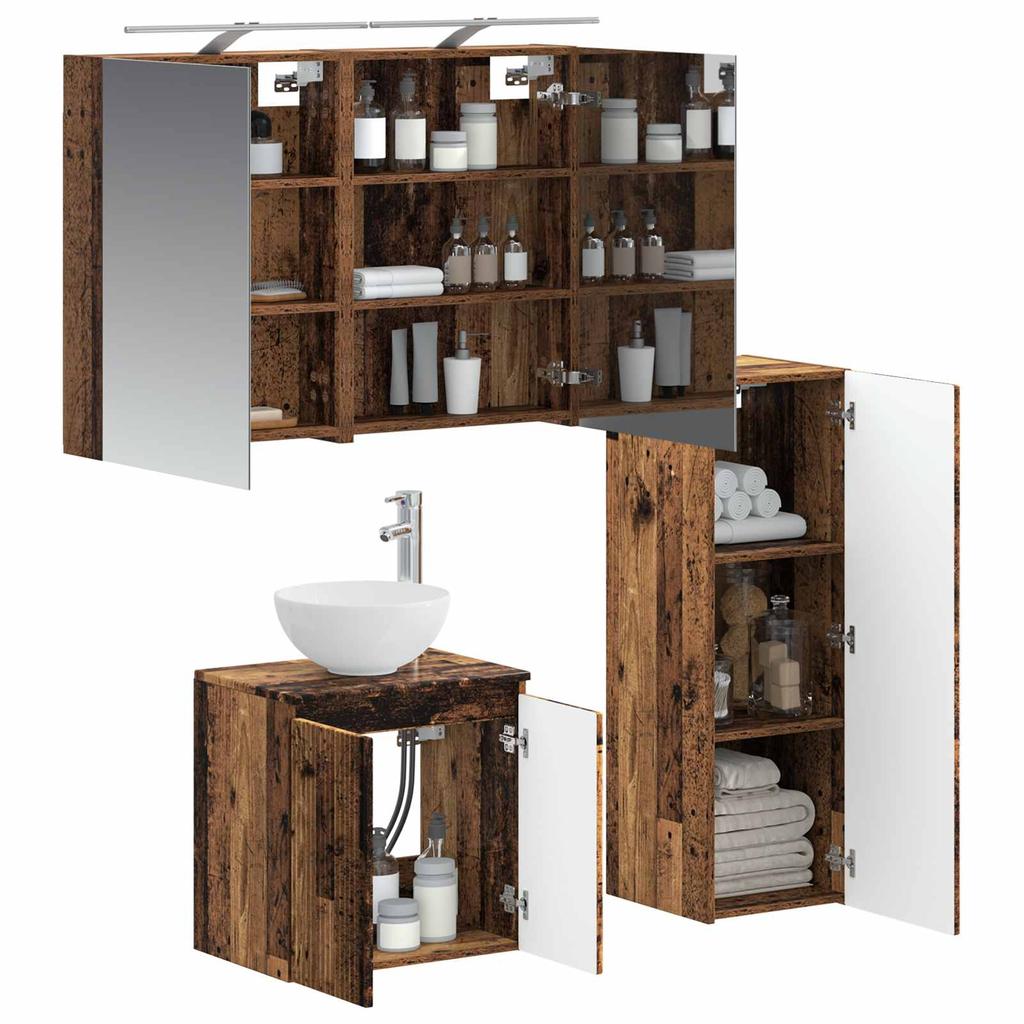 Bathroom Furniture Set 4 Pcs Reclaimed Wood Engineered Wood and Glass