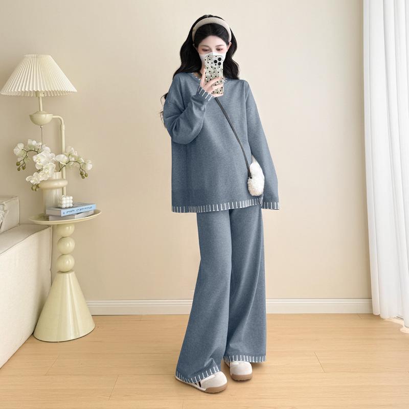 

2025 Autumn Plus Size Color Block Knit Fashion Loose Set 2XL