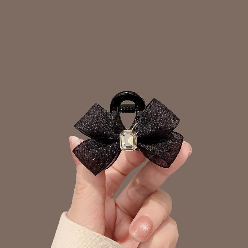 

Double-Sided Rhinestone Mesh Bow Claw Clip for Bangs and Broken Hair