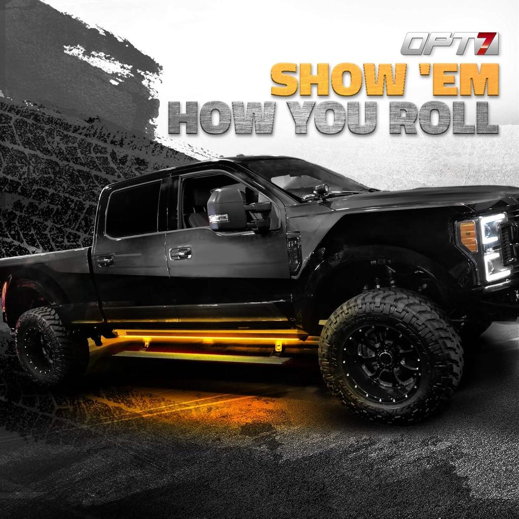 OPT7 Sidekick 78" Running Board Lights 2PCS LED Strips w/Sequential Amber Turn Signal, DRL, White Courtesy Light for Extended Crew Cab Trucks Pickup