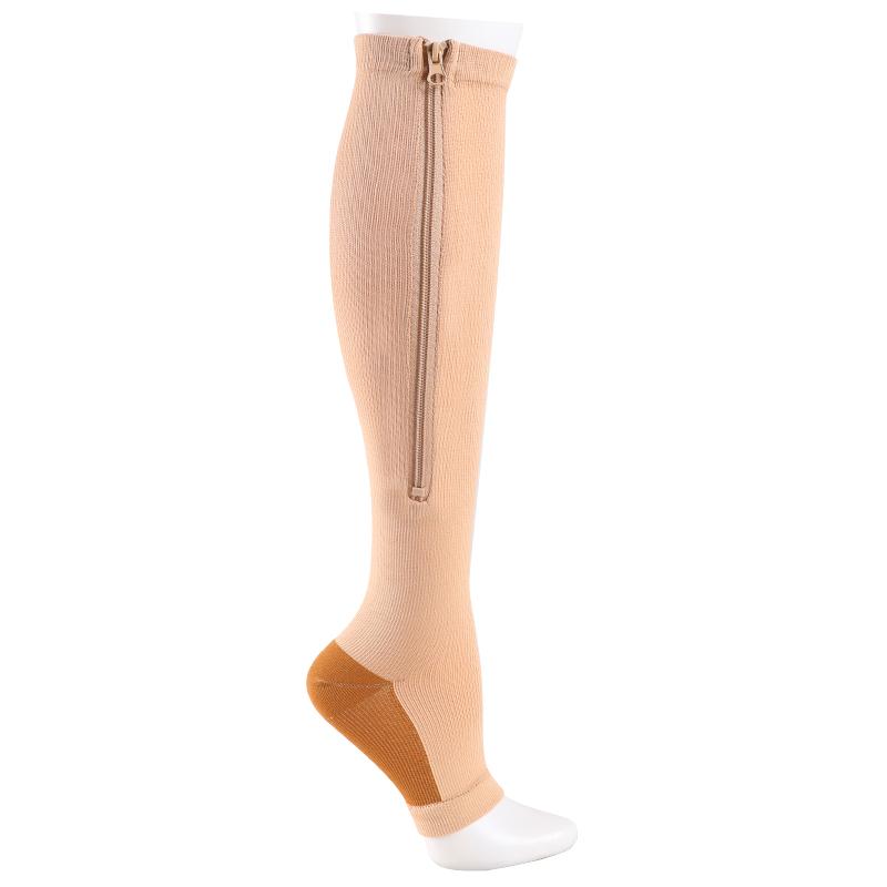 

Compression Socks Knee High Zipper Medical Stretchy Anti-Fatigue Men Women Support Female Open Toe Thin S-M