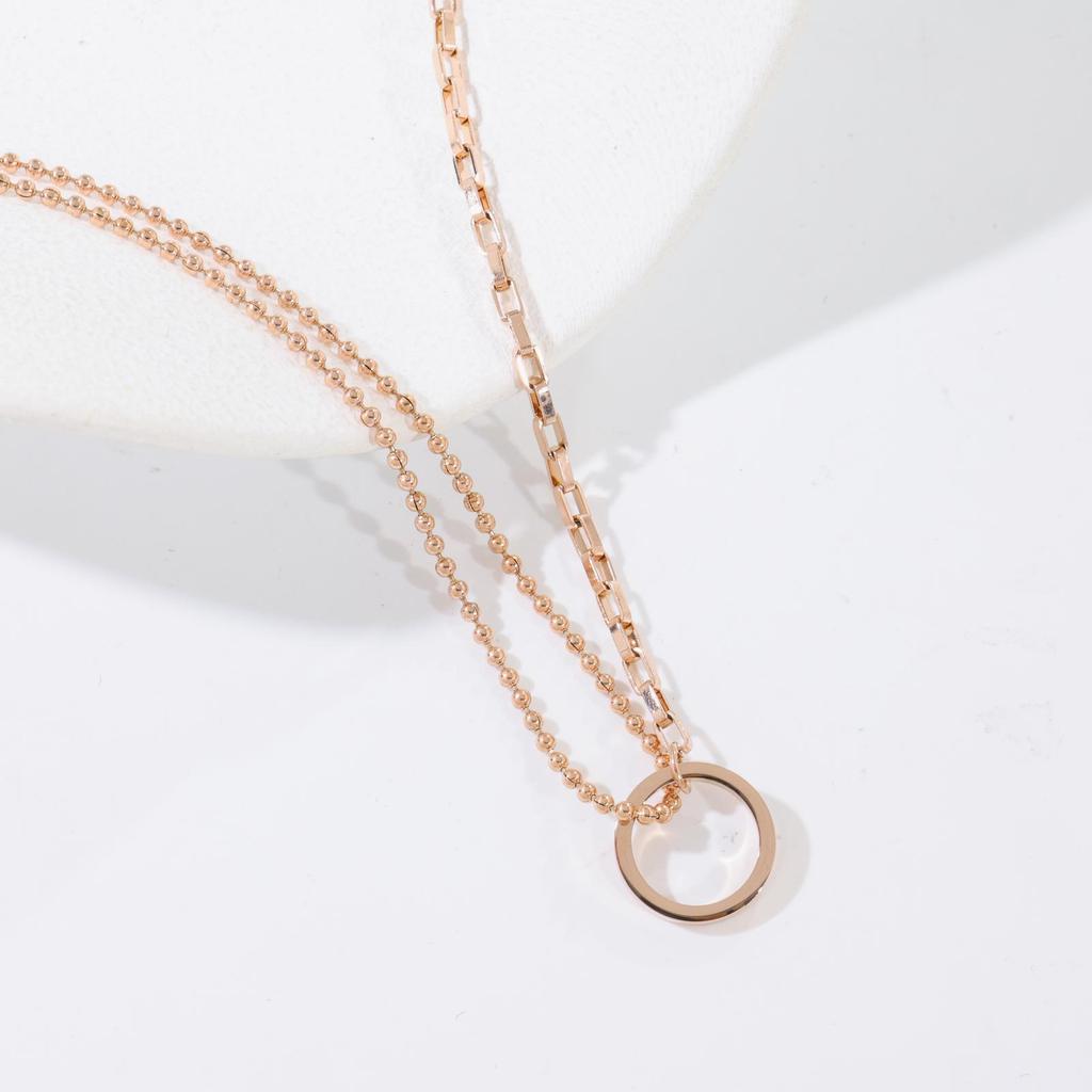 Vintage Stacked Circle Double-Layer Necklace Female Sweet Cool Wind Stacked Collar 18K Gold Titanium Steel Necklace