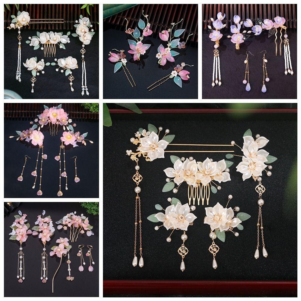 Tassel Hanfu Hair Stick Pearl Flower Hair Comb Chinese Style Hairpin Set  Hairstyle Design Tool