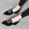 Fashion Diamond Shoes for Women Block Heel Pointed Toe Moccasins Woman Pumps Korean Style Casual Footwear Summer 2025 Vacation Popular