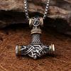 Norse Vikings Stainless Steel Thor's Hammer Mjolnir Scandinavian Rune Amulet Necklace Chain Vegvisir Anchor Pendant Male Jewelry