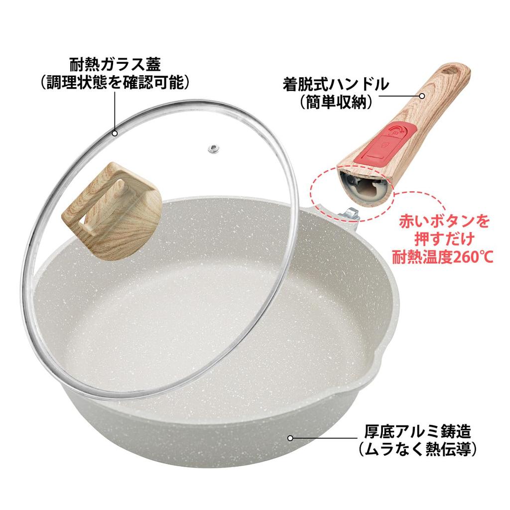 RANXINGST 24cm Frying Pan with Removable Suitable for Deep Induction with PFOA PFOS Oven Dishwasher Includes Silicone White Lid, Non-Stick & Handle,