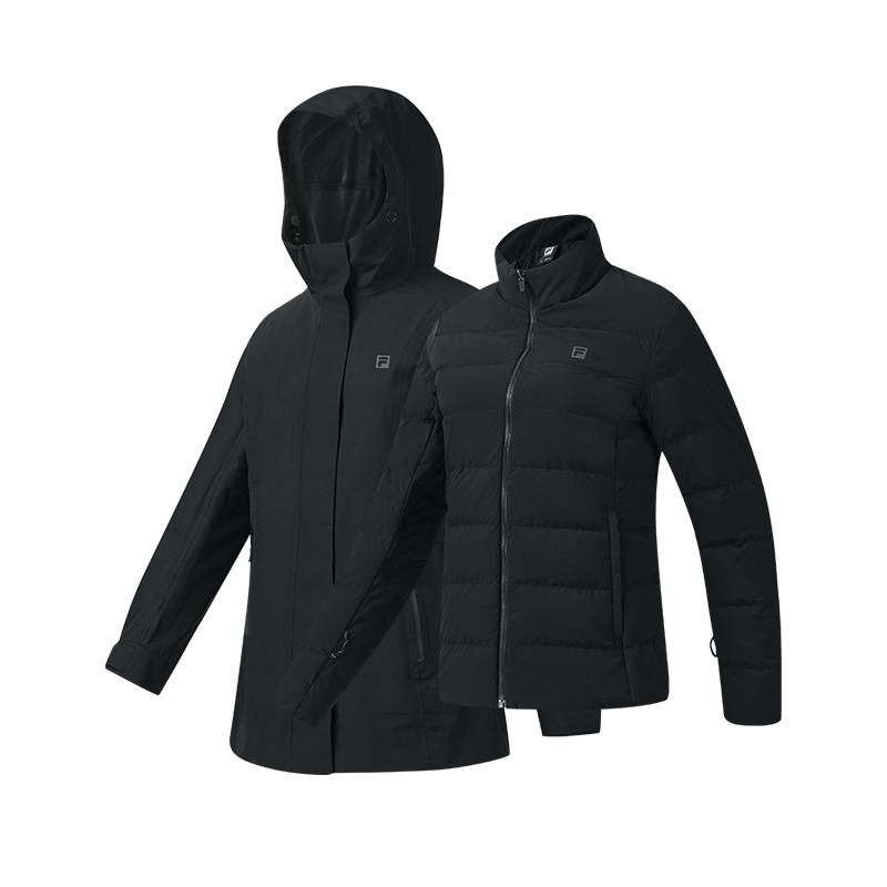 FILA Explorer Fashion Classic Casual Outdoor Warm Two-Piece Hooded Down Jacket Women outerwear Deep-Black A61W547901FBK