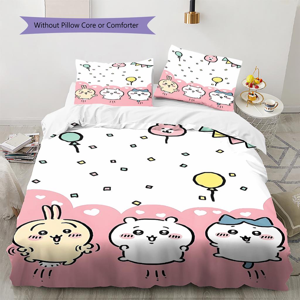 chiikawa Pattern Bedding,Quilt Set Quilt Cover Pillowcase Home Birthday Gift (1 * duvet cover + 2 * pillowcase, without core)