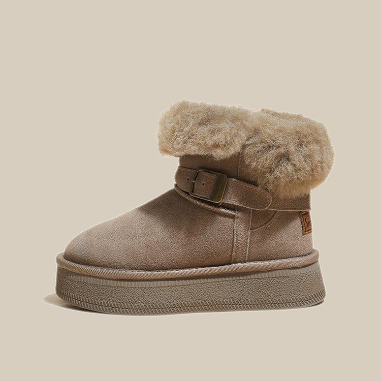 Warm Flipped Plush Thick-soled Medium Tube Snow Boots for Women To Increase Their Height In Winter 2025 New Leather Fluffy Thickened Cotton Shoes