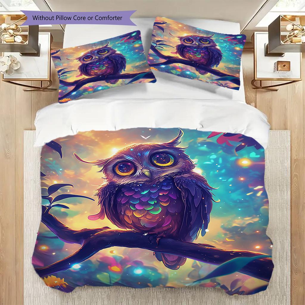 Owl Pattern Bedding Quilt Set Quilt Cover Pillowcase Home Decoration Birthday Gift (1 * duvet cover + 2 * pillowcase, without core)