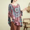 Summer Loose Women's Printed Round Neck Top Short Sleeve Ethnic Style