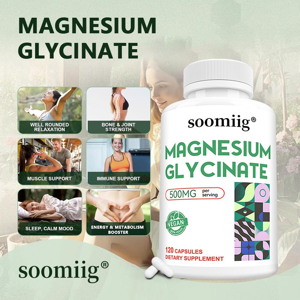 Magnesium Glycinate 500mg, 120 Capsules — Improves Mood, Boosts Immunity