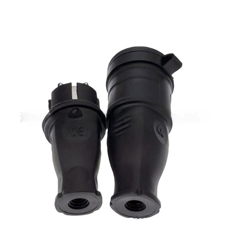 EU Rubber Waterproof Electrical Plug Socket Grounded European Connector Anti-slip for Outdoor Power Tool Connection
