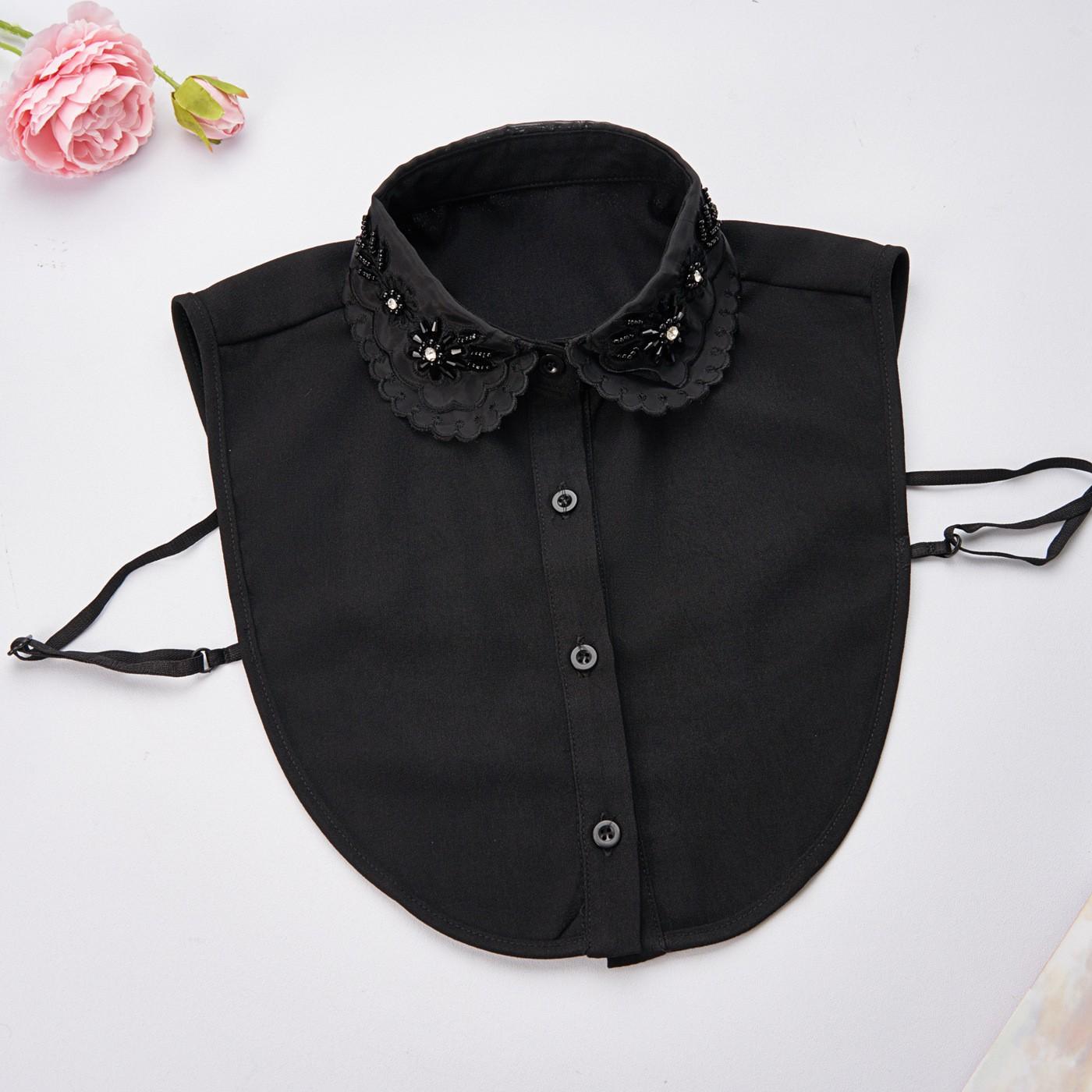 Hot Sale Detachable Floral Organza Collar Embroidery Hand Sewing Crystal Bead Craft Lace Neck Clothing Vintage Decorations чёрный