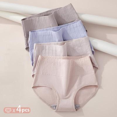 High Waist 4Pcs Breathable Women Panties Cotton Underwear Briefs Plus Size M-5XL