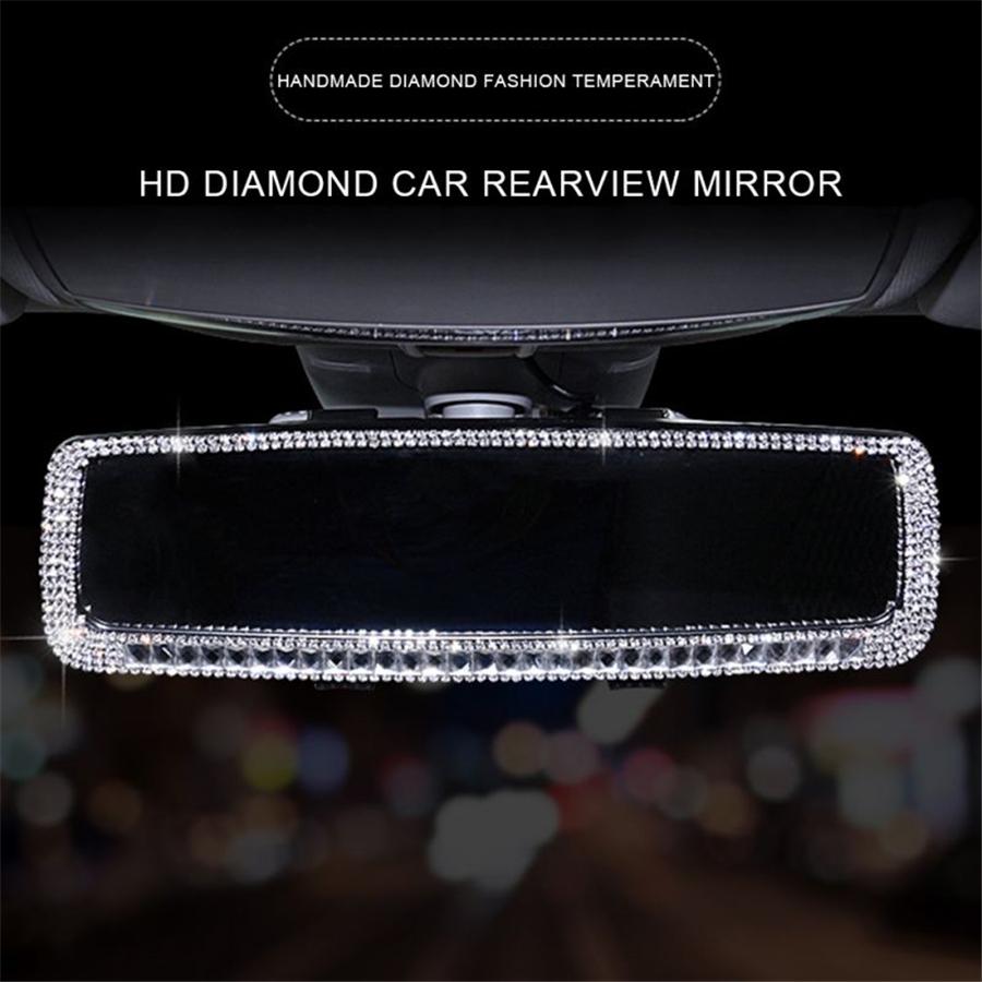Sparkle Diamond Car Interior Rearview Mirror Bling Rhinestone Decor Accessories