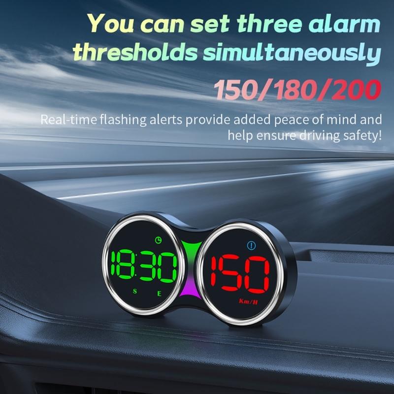 Twin Dial Car Speed Display MPH Dashboard Monitor with Type-C Controls for Daily Commute and Road Trip Driving Use
